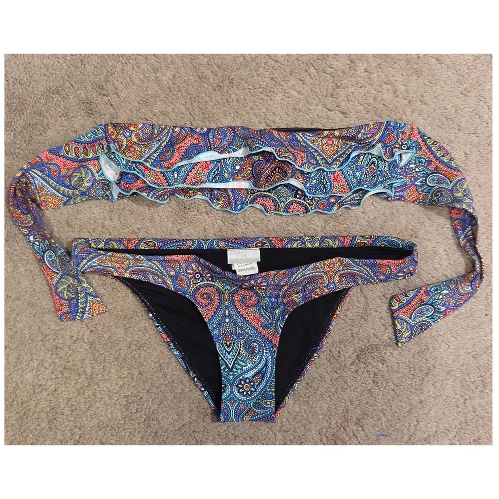 OndadeMar Bikini Set Paisley Floral Ruffle Bandeau Colombian Designer Swim XS